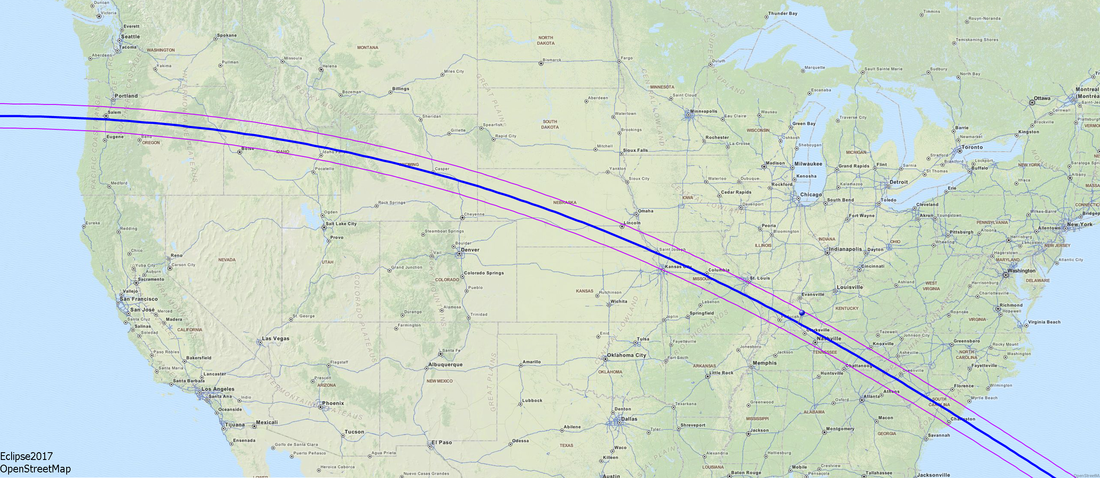 Map of the US with path of solar eclipse imposed