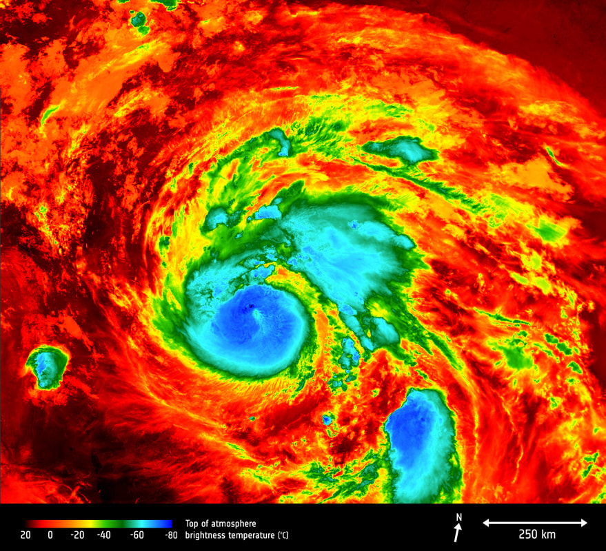 color satellite image of Hurricane Harvey