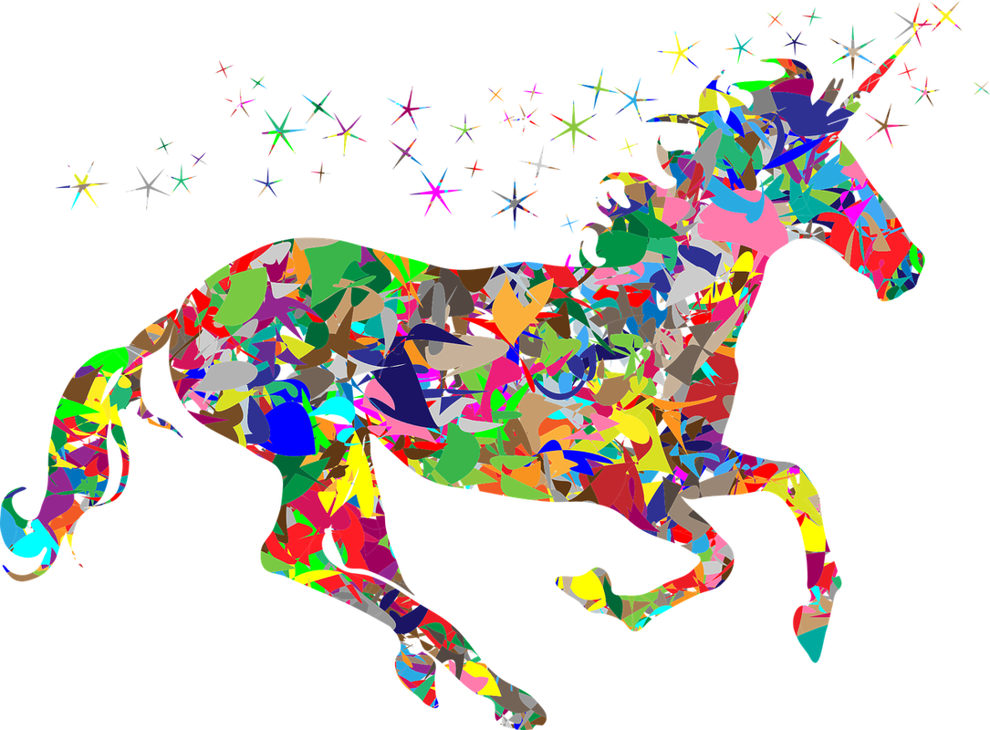 Unicorn made of collage of colors and shapes